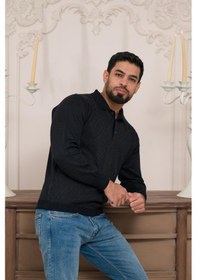 Resim Woolen World Polo Yaka Desenli Yünlü Erkek Triko Kazak Lacivert 