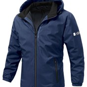 Resim Erkekler için Rahat Düz Renk Uzun Kollu Kapüşonlu Fermuarlı Polyester Spor Ceketi, Yürüyüş, Bisiklet, Açık Hava Sporları için 