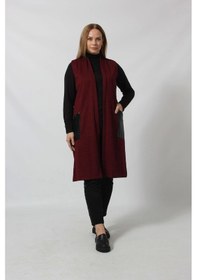 Resim Moda Berray Deri Cep Detaylı Uzun Triko Yelek Bordo 