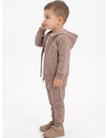 Resim Toontoy Kids Toontoy Erkek Çocuk 3'lü Eşofman Takımı Uzun Kollu Bisiklet Yaka Nakışlı T-shirt - Kapüşonlu Fermuarlı Hırka- Beli Paçası Lastikli Eşofman Altı 25044 Koyu Kahverengi 