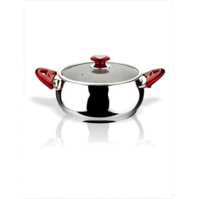 Resim M3 Decorium Büyük 2 lt Cam Kapaklı Bakalit Kulplu Kalın Tabanlı Çelik Tencere 