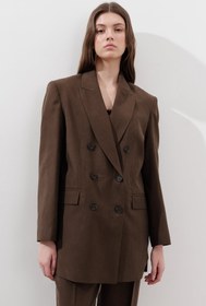 Resim Tencel Belted Double-Breasted Blazer Dark Brown - DARK BROWN / S 