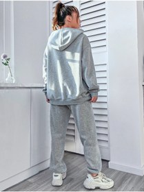 Resim coolart Kadın Gri California West Coast Alt Üst Eşofman Takımı Oversize Kapüşonlu 