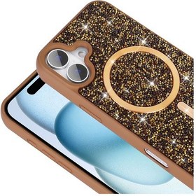 Resim Apple Uyumlu iPhone Adige İphone 16 Pro Uyumlu Kılıf Parlak Taşlı Pırlanta Mozaik Gold + Ekran Koruyucu - 