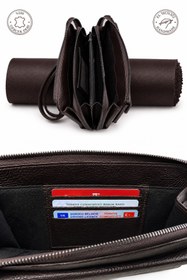 Resim Derin Viral Gerçek Deri Erkek El Çantası, Telefon Bölmeli , El Askılı Premium Fermuarlı Clutch Cüzdan 