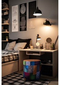 Resim Juno Etnico Etnik Kare Desenli Silindir Puf-Makyaj Masası Pufu-Modern 