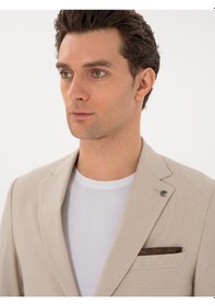 Resim Cacharel Bej Slim Fit Çizgili Takım Elbise 