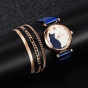 Resim Hanyang 4 Adet Mavi Set-A 4 Adet Set Kadın Saatler Lüks Elbise Manyetik Kedi Desen Pembe Bayanlar Izle Bayanlar Bilezik Izle Relogio Feminino Dropshipping (Yurt Dışından) 