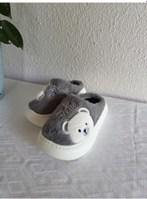 Resim Kadın Ayıcık Desenli Rahat Peluş Ev Terliği 25bnt132 Gri 