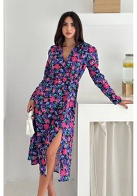 Resim Asprin Fashion Çiçek Desenli Elbise Mor Mor 