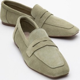 Resim Morne Yeşil Süet Hakiki Deri Kadın Loafer Ayakkabı Yeşil Süet Yeşil 