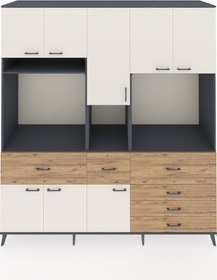 Resim Kronos Dolap 10 Raflı 6 Çekmeceli 8 Kapaklı 220x59x243 Antrasit-aytaşı/çam Aytası/atlas Çam 