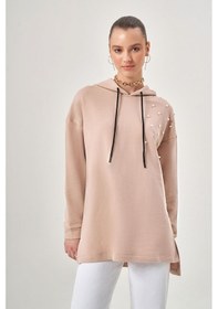 Resim İncili Bej Sweatshirt Bej 