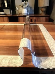 Resim Aysan 1.2mm Şeffaf Pvc Beyaz Dantelli Kalın Kaymaz Masa Örtüsü Muşamba Cam Mika Mutfak Salon Masa Örtüsü (90 cm x 130 cm) 