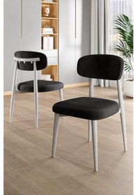 Resim Canisa Laos Serisi 6 Adet Siyah Mutfak Sandalyesi Beyaz Metal İskeletli 1. Sınıf Babyface Kumaş Siyah Sandalye Ayaklar Beyaz 