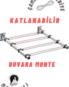 Resim LİGROUND Paslanmaz Makaralı Duvara Monte Katlanabilir Çamaşık Askısı - Kurutmalık ( Çamaşır Ipi Hediye ) 