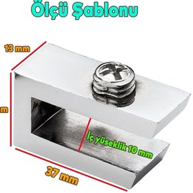 Resim Badem10 Cam Tutucu Ahşap Raf Tutucu Cam Etejeri Metal U Tipi Krom Metal Vidalı (4 Adet) 