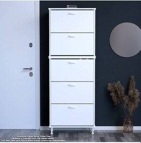 Resim Modilayn Varbi Umay' 2 Li Antre Hol 52 X193x 25, 5 Cm Lik 5 Düşer Kapak 10 Göz Raflı Ayakkabılık Beyaz 