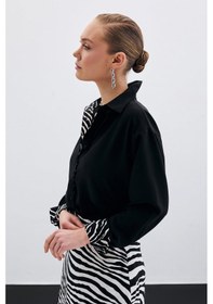 Resim Sateen Zebra Desenli Klasik Gömlek - Siyah-135463 Siyah 