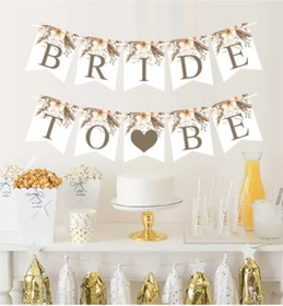 Resim Hiras Dizayn Bohem Çiçekli Bride To Be Banner BÜYÜKBOY Düğün Kına Gecesi Bride To Be Bekarlığa Veda Süsü 10parça 
