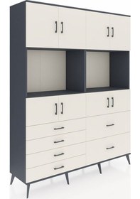 Resim Hyperion Gardrop 8 Raflı 6 Çekmeceli 8 Kapaklı 176x44x221 Antrasit-aytaşı Aytaşı 