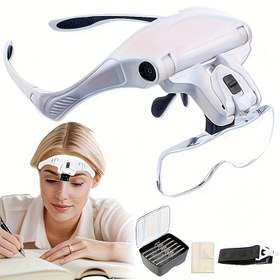 Resim Büyüteçli Lensli Başlık LED Çalışma Lambası - 1X, 1.5X, 2X, 2.5X, 3.5X Büyütme, Ayarlanabilir Parlaklık, USB ile Çalışır, Yakın Menzilli İşler İçin Ergonomik Tasarım, Dikiş, Okuma, El İşi, Saat Tamiri İçin İdeal, Erkekler İçin Baş Lambası, Far 