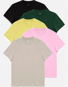 Resim Avva Erkek 5'li %100 Pamuk Bisiklet Yaka T-shirt E001021 