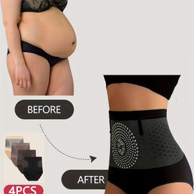 Resim Kadınlar için Karışık Renkli Yüksek Belli Şekillendirici Külot, Kumaştan Üretilmiş, Bel ve Popo Kaldırma için Yüksek Destek Sağlar, 4'lü Set. 