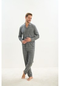 Resim Sevim Erkek Uzun Kol Gömlek Yaka Önden Düğmeli Gri Pijama Takım C3t2n5o9 001 