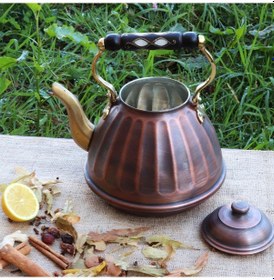 Resim Tekli Dilimli Oksitli Ihlamur Bakır Çaydanlık 3 Lt Bakır 