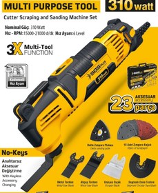 Resim Sgs SGS5255 - Kesici Raspalama Zımparalama Makine Seti 310 Watt 23 Parça - Metal Ahşap Kazıyıcı Kesici 