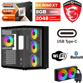 Resim MSI Ddr5 – Rtx 9060XT 8gb – Ryzen 7 9800X3D - 32GB - 64GB Ddr5 Ram – 1tb M.2 SSD – Sıvı Sogutmalı – Windows 11 Pro Masaüstü Bilgisayar 