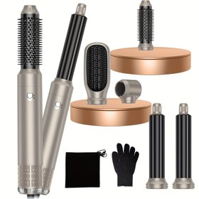 Resim 5in 1 Saç Şekillendirici Saç Kurutma Fırçası 60000RPM Yükseltme Fırçası Üfleyici Sıcak Hava Fırçası Sol ve Sağ Otomatik Sarma Hava Kıvırıcı Ayrılabilir Saç Şekillendirici Aracı İyonik Düzleştirici, AB Fişi 