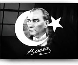 Resim Cam Tablo - Atatürk Ay Yıldız - Duvar Dekorasyonu - Ofis Dekorasyonu - Duvar Tablosu - Yt siyah - Beyaz, 30 x 45 