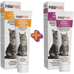Resim Pawmas Malt Paste (Anti-Hairball) Kedi Macunu 100 Gr + MultiVitamin Kedi Macunu 100 Gr 