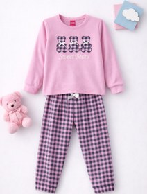 Resim Free Beka Toz Pembe Ayıcık Nakışlı Ve Kurdele Detaylı Termal Anne-Kız Pijama Takımı Kombini 