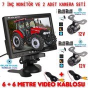 Resim Traktör Biçerdöver İş Makinası 7inç Monitör 2 Adet kelebek Kamera Sistemi KAYIT YAPMAZ 12 VOLT Twogo