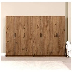 Resim Kardelen Serisi Atlantik Çam 7 Kapaklı 10 Raflı 260 Cm Elbise Dolabı - Gardırop Seti Atlantik Çam 