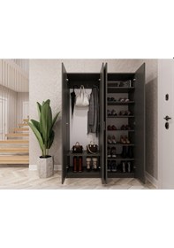 Resim Asra Trend Mdf Vestiyer & Portmanto & Ayakkabılık - 120x180x33cm, Askılı, Çok Raflı, Kapaklı V-08 Gri 