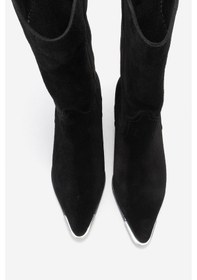 Resim Luvishoes Luvi Shoes Alvı Siyah Süet Hakiki Deri Metal Detaylı Kadın Western Bot Siyah 