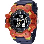 Resim Hanyang Mavi Smael Erkek Saatler 5ATM Su Geçirmez Spor Kol Saati Üst Marka Lüks Pu Kayış Askeri Izle Erkekler Için Çift Ekran Saati (Yurt Dışından) 