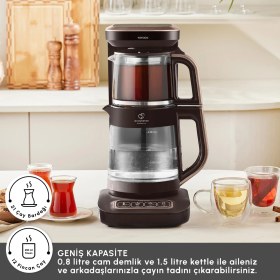 Resim Karaca Çaysever Robotea Pro Connect 4 In 1 Konuşan Cam Çay Makinesi Walnut Brown 
