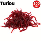 Resim Turiou 200 Adet Kırmızı Solucan Balıkçılık Yemi - Bas, Alabalık ve Turna İçin Yapay Solucan Yumuşak Yem - Kurşunsuz PVC Malzeme - Çanta Ambalajı 