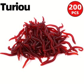 Resim Turiou 200 Adet Kırmızı Solucan Balıkçılık Yemi - Bas, Alabalık ve Turna İçin Yapay Solucan Yumuşak Yem - Kurşunsuz PVC Malzeme - Çanta Ambalajı 