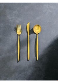 Resim Maxx Doria Nagi Titanyum Mat Gold 12 Kişilik 84 Parça Çatal Kaşık Bıçak Takımı Pa1038 Gold 