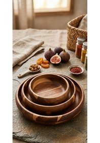 Resim 3'lü Akasya Kase Seti- 3lü Akasya Salata Bowl Kase Seti-mien Akasya Derin Tabak Salata Çerezlik Kase Seti Kahverengi 