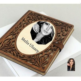 Resim Kişiye Özel Karakalem Fotoğraflı Ahşap Desenli Akordiyon Defter 