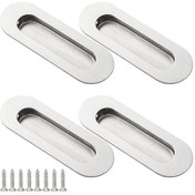 Resim Oval Gömme Kapı Kolu Seti 4 Adet Paslanmaz Çelik Sürgülü Kapı Kolu Ve Vidalar B 