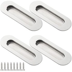Resim Oval Gömme Kapı Kolu Seti 4 Adet Paslanmaz Çelik Sürgülü Kapı Kolu Ve Vidalar B 