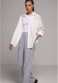 Resim Colin's Colins Boyfriend Fit Shirt Neck Düz Kadın Beyaz Uzun Kol Gömlek Cl1078739 Q1.v2 Wht 